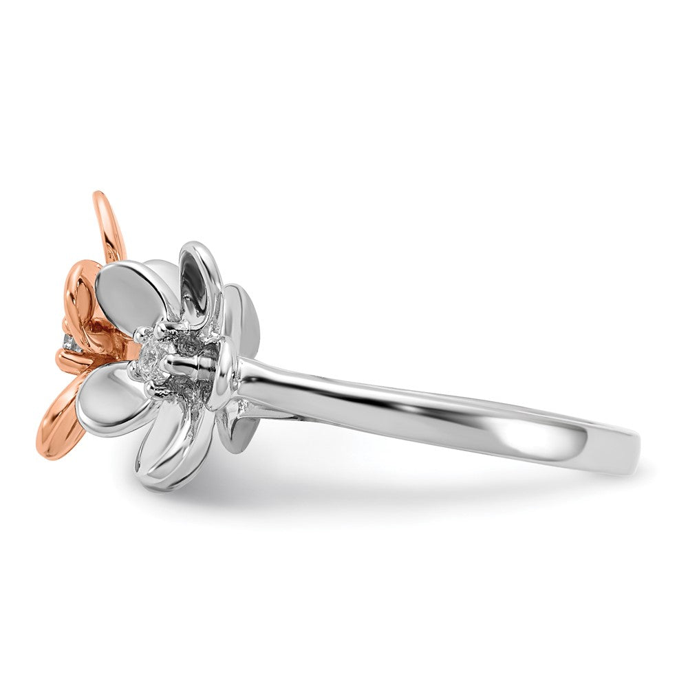 14K Roségold und Weißgold Ring mit natürlichen Diamanten in Blumenform