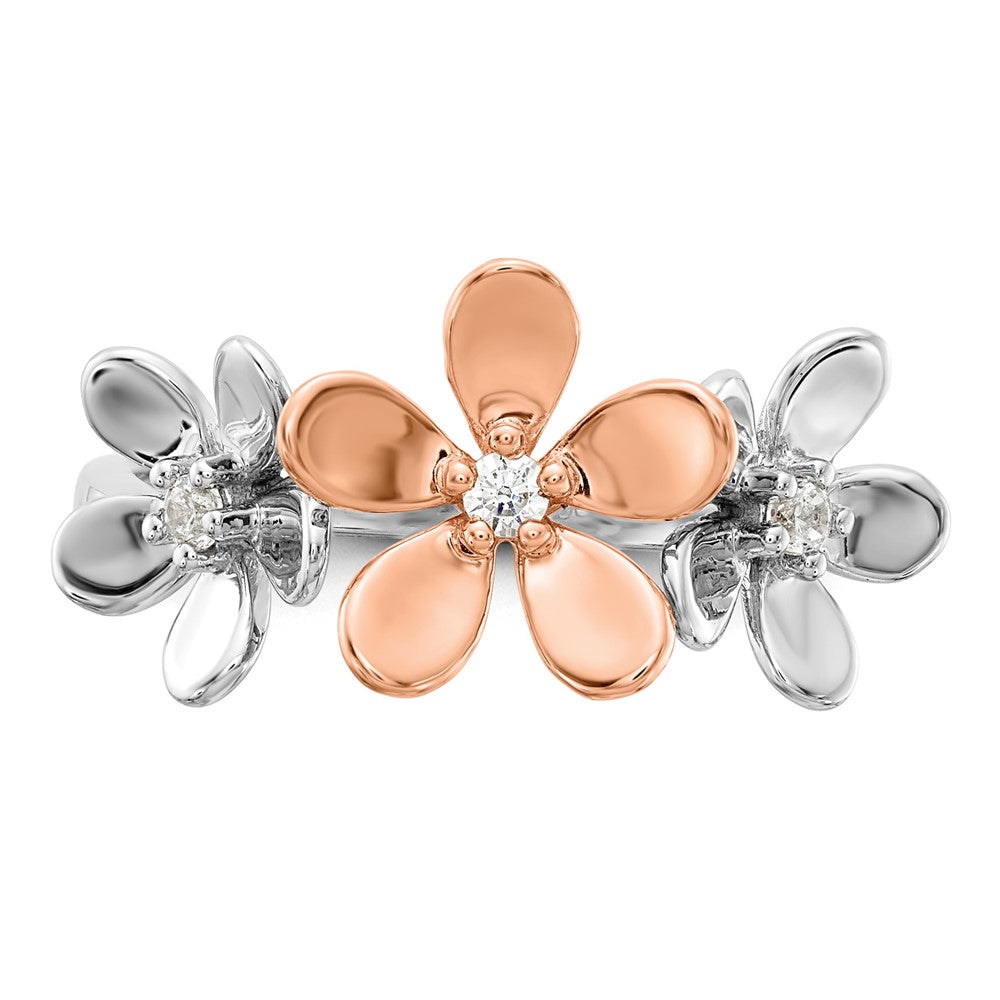 14K Bicolor Rose und Weißgold Diamant Blume Ring