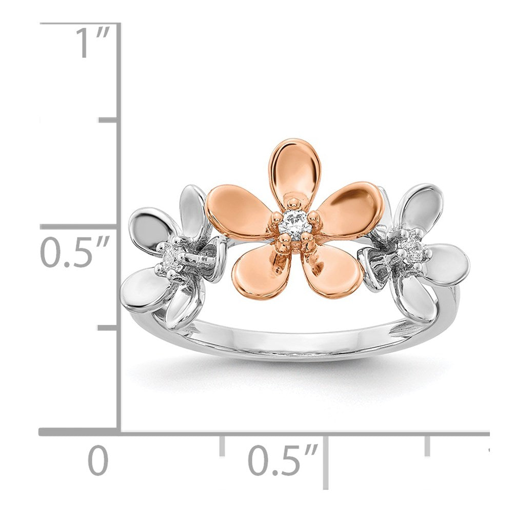 14K Bicolor Rose und Weißgold Diamant Blume Ring