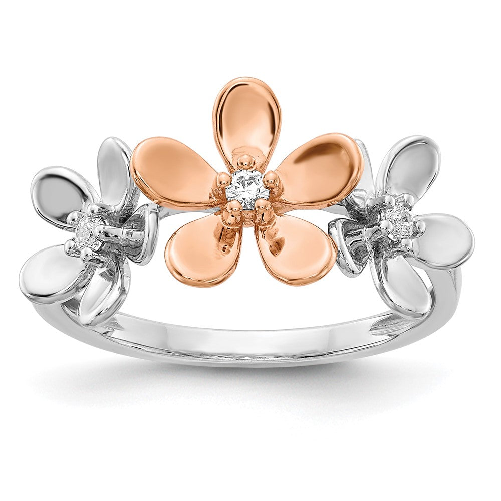 14K Roségold und Weißgold Ring mit natürlichen Diamanten in Blumenform