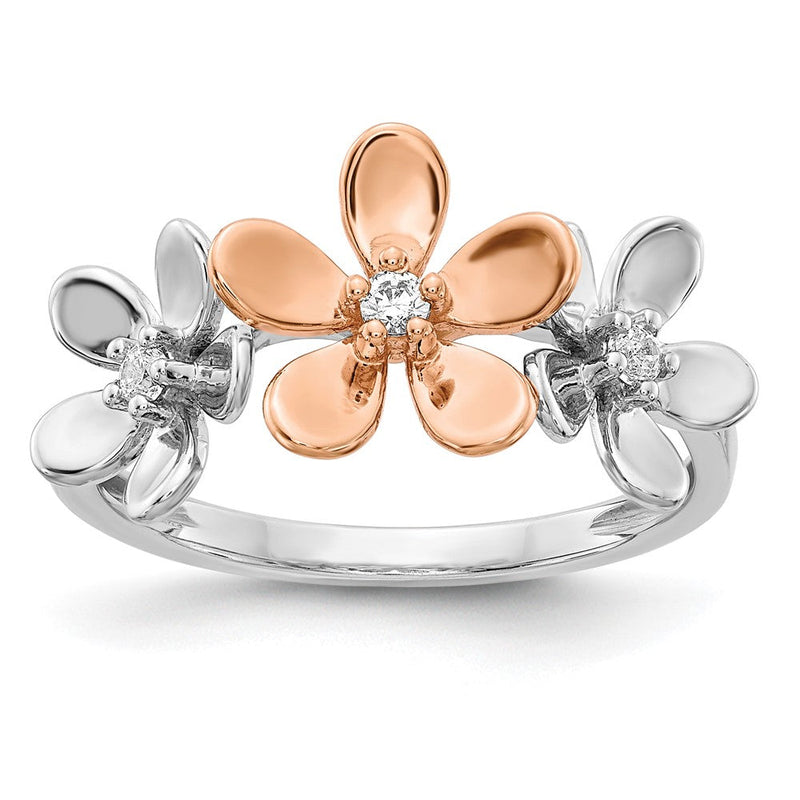 14K Roségold und Weißgold Ring mit natürlichen Diamanten in Blumenform