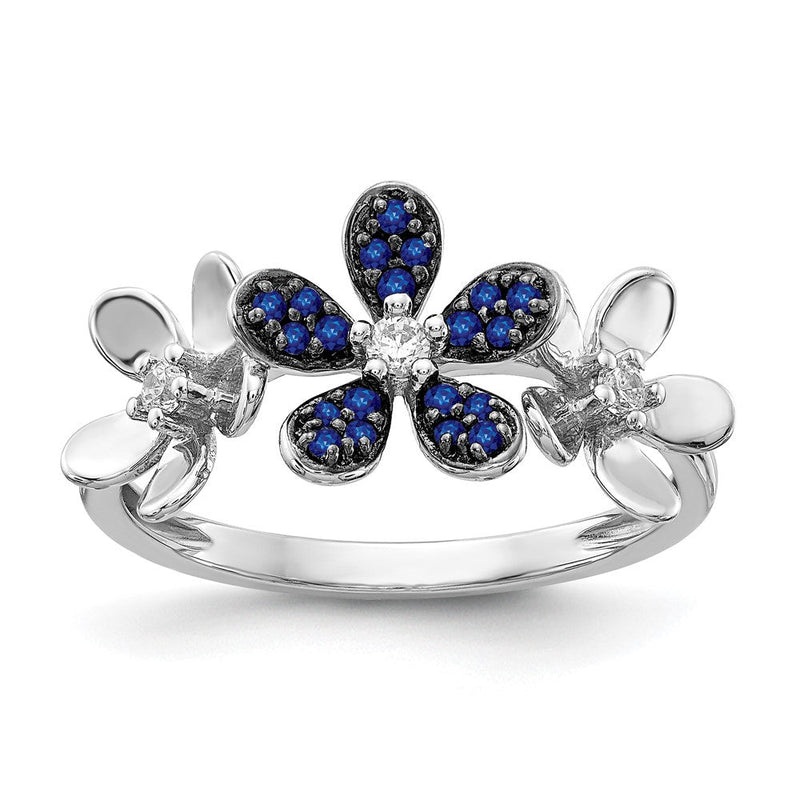 14K Weißgold Ring mit natürlichen Diamanten und Saphiren, Blumendesign