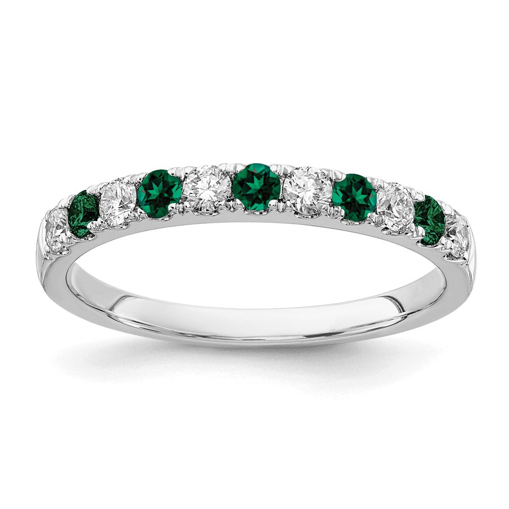 14K Weißgold Ring mit 0,5 ct. im Labor gezüchteten Diamanten VS/SI+ G+ und im Labor gezüchteten Smaragden