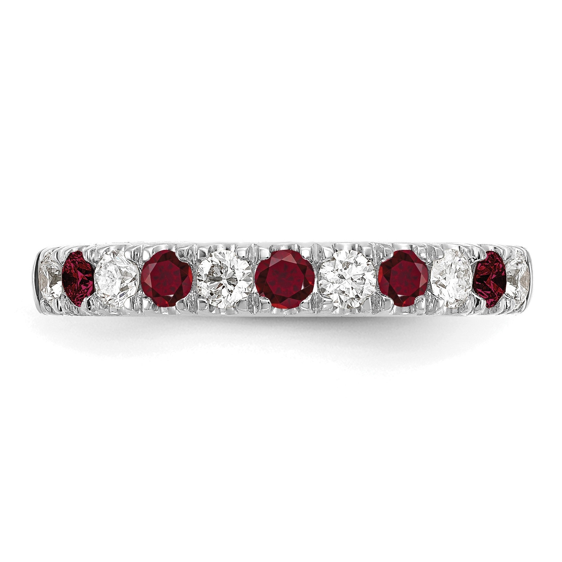 14K Weißgold Ring mit 0,5 ct. Labor gezüchtetem Diamant VS/SI+ G+ und im Labor gezüchtetem Rubin, komplett besetzt