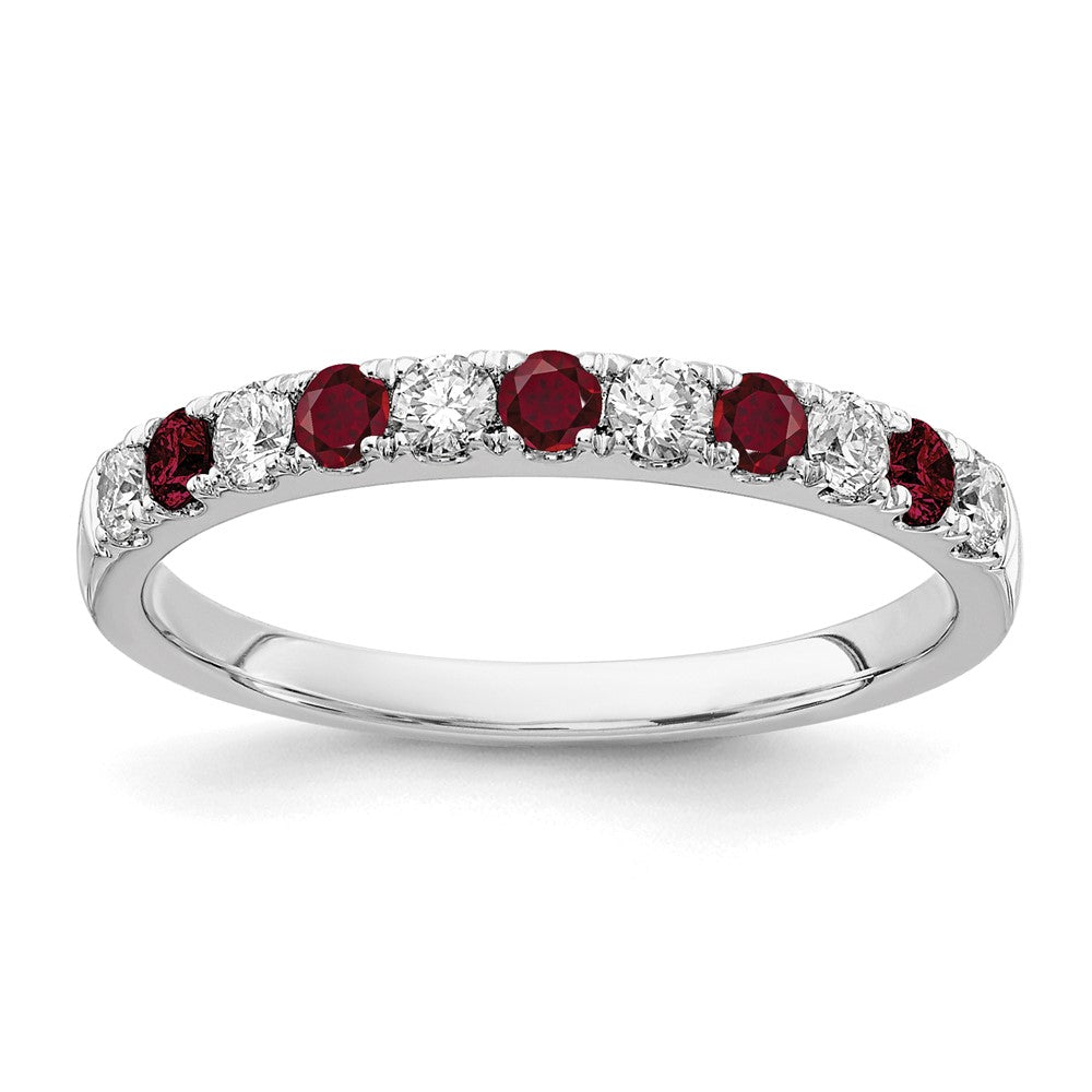 14K Weißgold Ring mit 0,5 ct. Labor gezüchtetem Diamant VS/SI+ G+ und im Labor gezüchtetem Rubin, komplett besetzt
