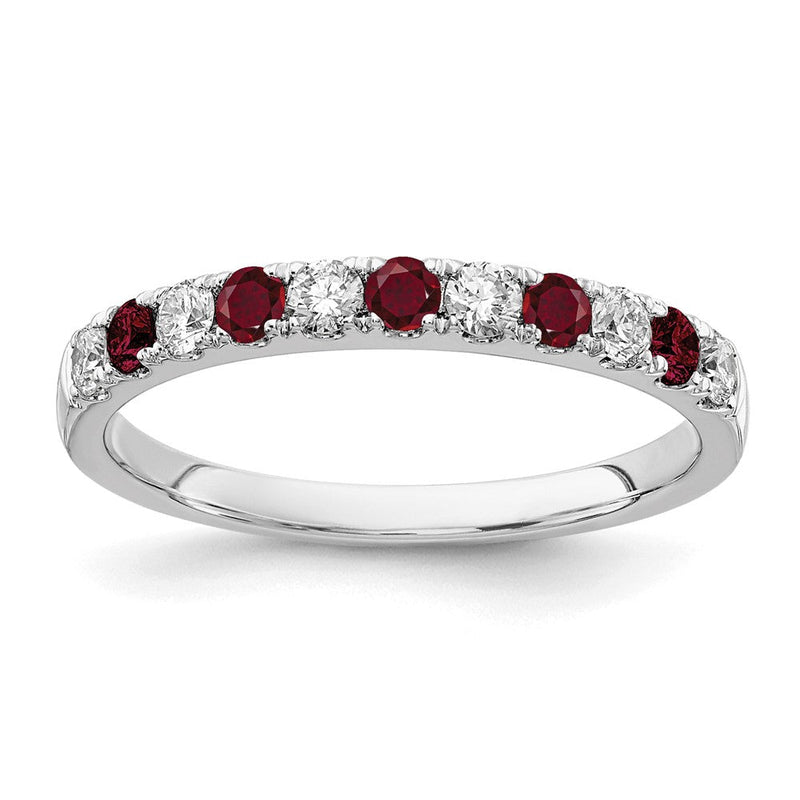 14K Weißgold Ring mit 0,5 ct. Labor gezüchtetem Diamant VS/SI+ G+ und im Labor gezüchtetem Rubin, komplett besetzt