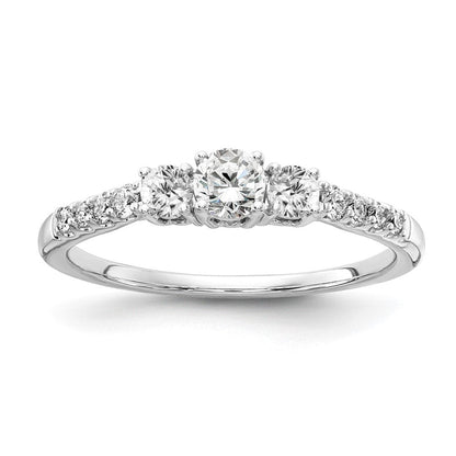 14K Weißgold Verlobungsring mit 0,5 ct. im Labor gezüchteten Diamanten, VS/SI+ G+, komplett, Drei-Stein, Größe 7