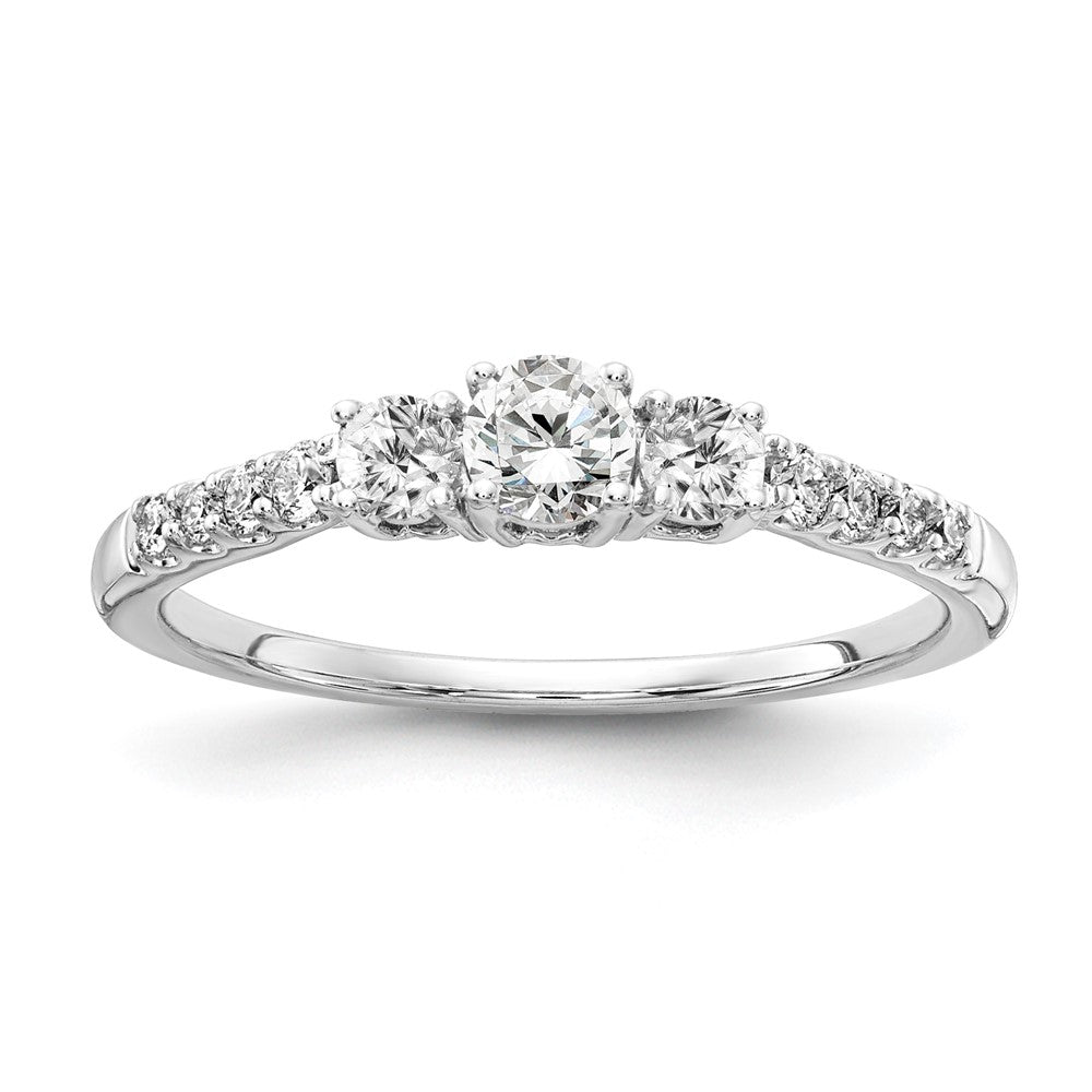14K Weißgold Verlobungsring mit 0,5 ct. laborgezüchteten Diamanten, VS/SI+ G+, Drei-Stein-Fassung, Größe 5