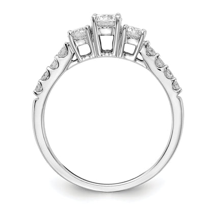 14K Weißgold Verlobungsring mit 0,75 ct. im Labor gezüchteten Diamanten, VS/SI+ G+, rund, Drei-Steine-Fassung