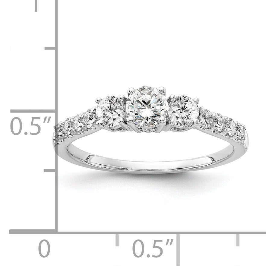 14K Weißgold Verlobungsring mit 0,75 ct. im Labor gezüchteten Diamanten, VS/SI+ G+, rund, Drei-Steine-Fassung