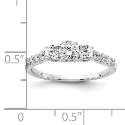 14K Weißgold Verlobungsring mit 0,75 ct. im Labor gezüchteten Diamanten, VS/SI+ G+, rund, Drei-Steine-Fassung