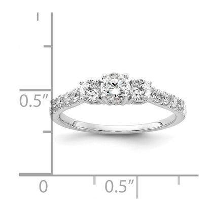 14K Weißgold Verlobungsring mit 0,5 ct. Labordiamant VS/SI+ G+, 0,25 ct. rundem Mittelstein, Halbfassung, Drei-Stein-Design, Größe 6