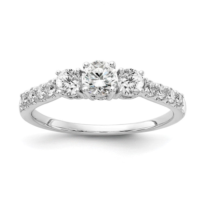 14K Weißgold Verlobungsring mit 0,75 ct. im Labor gezüchteten Diamanten, rund, Drei-Stein, VS/SI+ G+