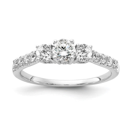 14K Weißgold Verlobungsring mit 0,5 ct. Labordiamant VS/SI+ G+, 0,25 ct. rundem Mittelstein, Halbfassung, Drei-Stein-Design, Größe 6