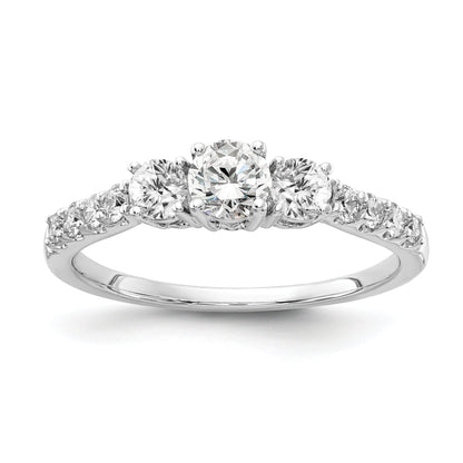14K Weißgold Verlobungsring mit 0,75 ct. im Labor gezüchteten Diamanten, VS/SI+ G+, rund, Drei-Steine-Fassung