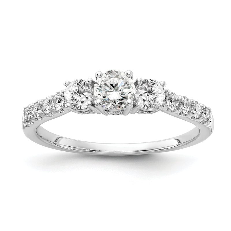 14K Weißgold Verlobungsring mit 0,75 ct. im Labor gezüchteten Diamanten, VS/SI+ G+, rund, Drei-Steine-Fassung