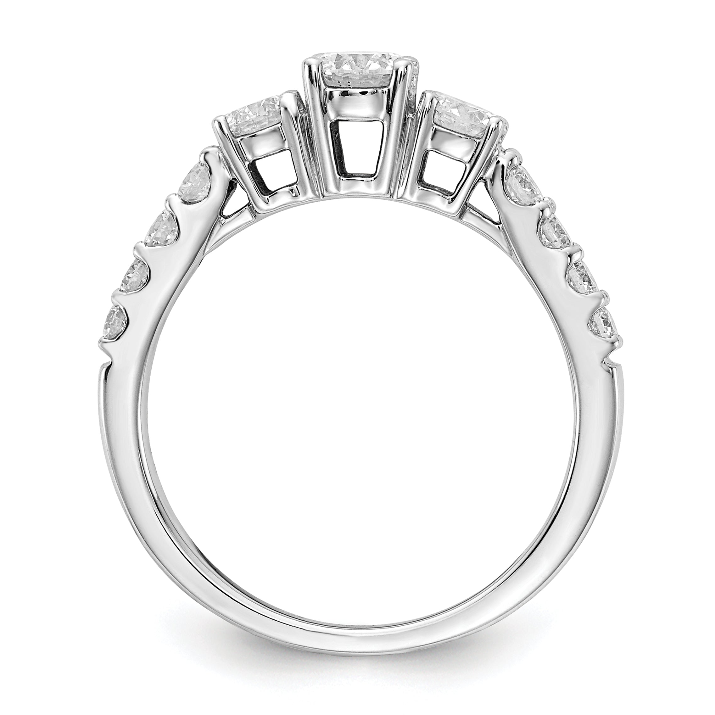 14K Weißgold 0,625 ct. Laborgezüchteter Diamant VS/SI+ G+ 0,333 ct. Center Rund Drei-Steine-Verlobungsring