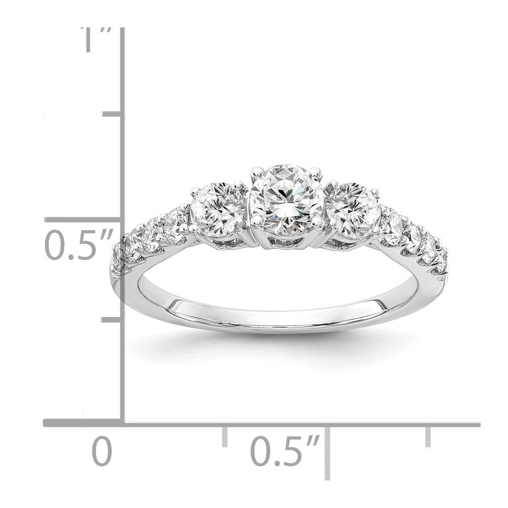 14K Weißgold Verlobungsring mit 1 ct. im Labor gezüchteten Diamanten, rund, Drei-Stein, VS/SI+ G+