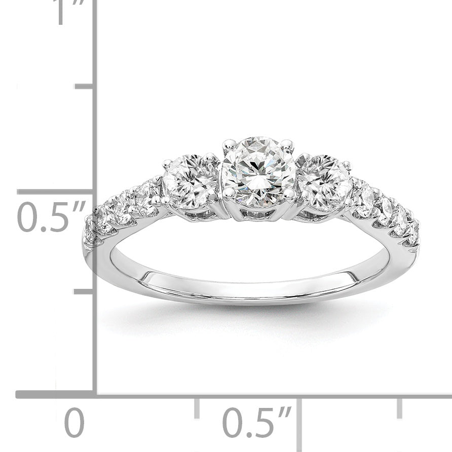 14K Weißgold 0,625 ct. Laborgezüchteter Diamant VS/SI+ G+ 0,333 ct. Center Rund Drei-Steine-Verlobungsring
