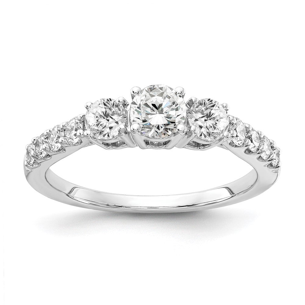 14K Weißgold Verlobungsring mit 0,625 ct. im Labor gezüchteten Diamanten VS/SI+ G+, Semi-Mount, Dreistein-Design, Rund-Mittelstein 0,33 ct., Größe 5