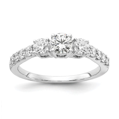 14K Weißgold Verlobungsring mit 0,625 ct. im Labor gezüchteten Diamanten VS/SI+ G+, mittigem 0,33 ct. rundem Diamant, Drei-Stein