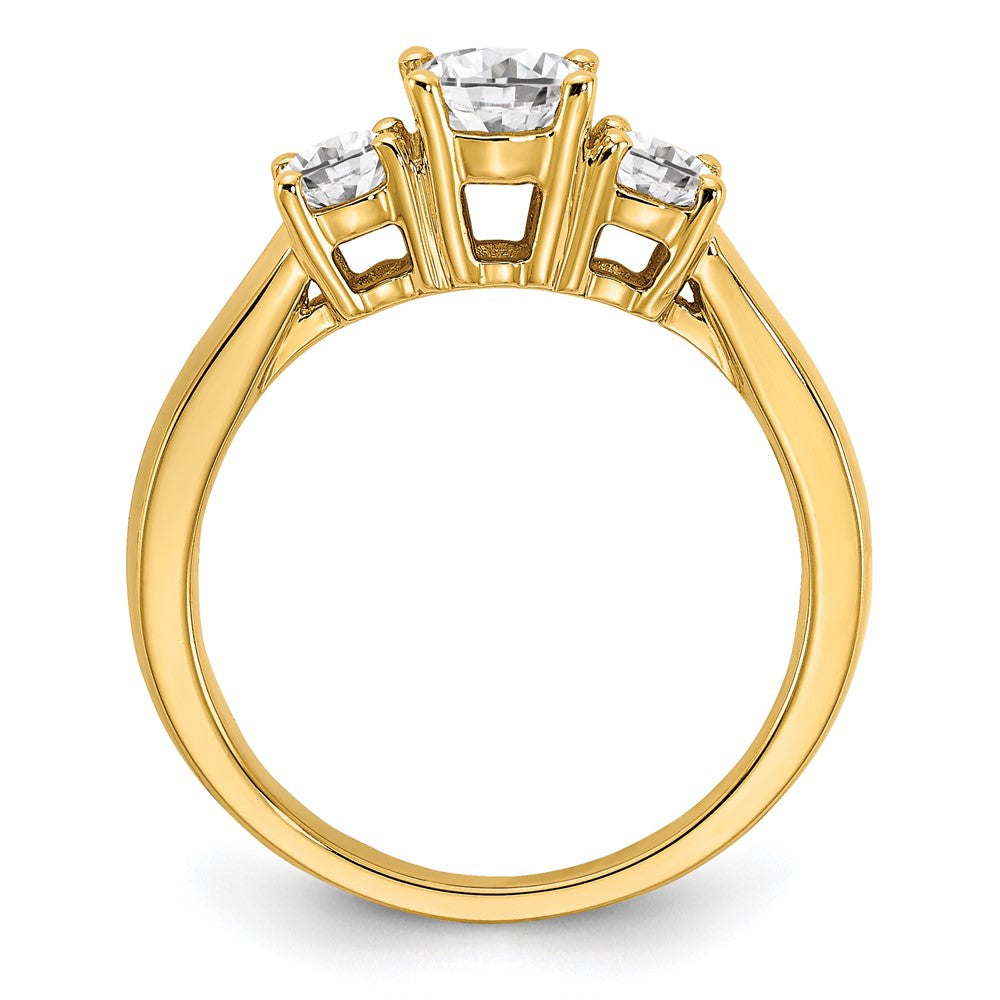 14K Gelbgold Verlobungsring mit 0,75 ct. Laborgezüchteten Diamanten VS/SI+ G+, 0,75 ct. Mittelstein im Rundschliff, Drei-Steine-Design