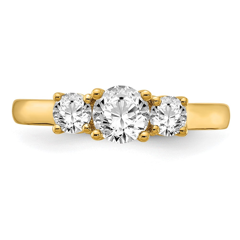 14K Gelbgold Verlobungsring mit 0,75 ct. Laborgezüchteten Diamanten VS/SI+ G+, 0,75 ct. Mittelstein im Rundschliff, Drei-Steine-Design