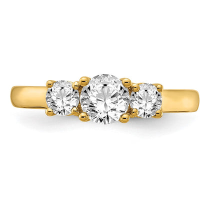 14K Gelbgold Verlobungsring mit 0,75 ct. Laborgezüchteten Diamanten VS/SI+ G+, 0,75 ct. Mittelstein im Rundschliff, Drei-Steine-Design