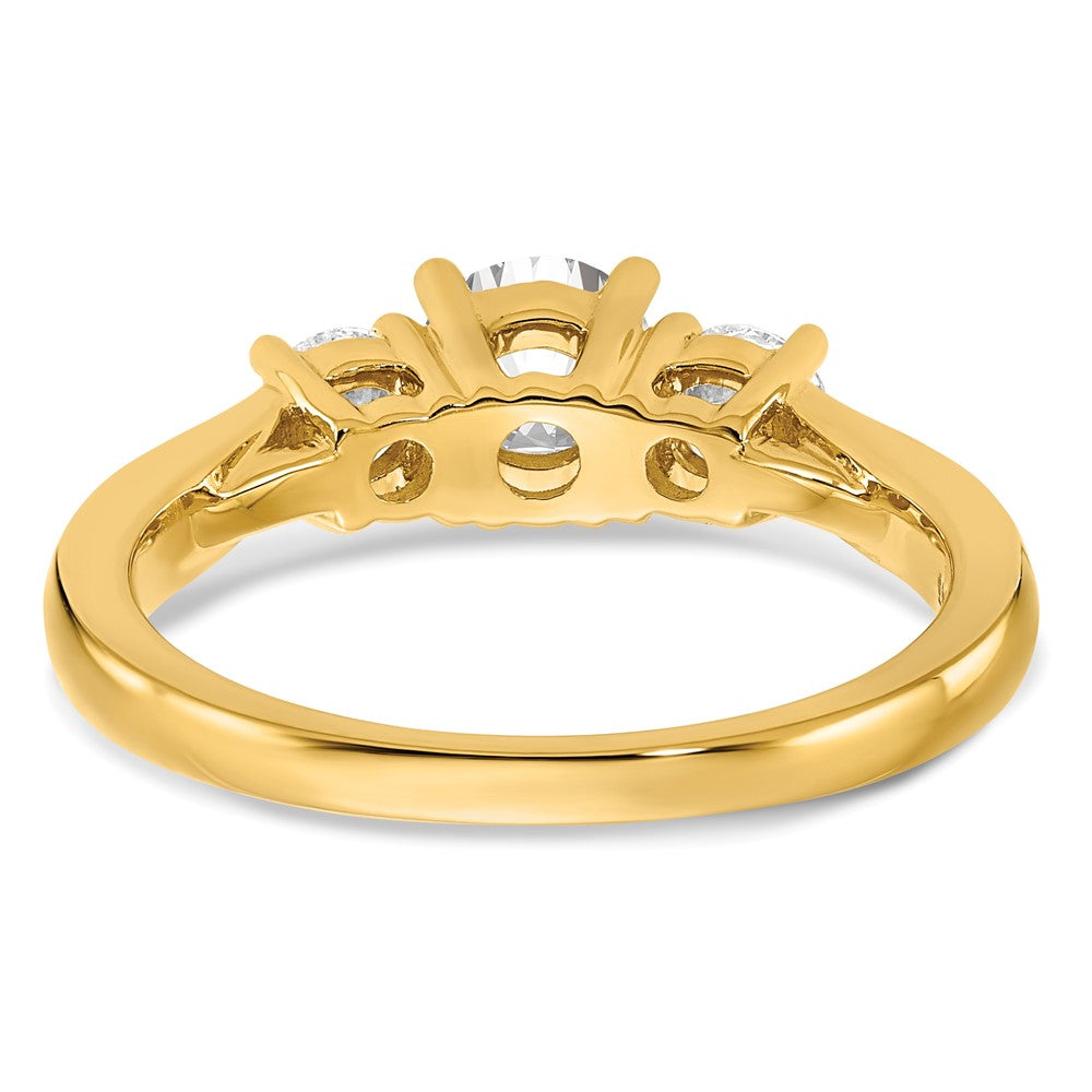 14K Gelbgold Verlobungsring mit 0,75 ct. Laborgezüchteten Diamanten VS/SI+ G+, 0,75 ct. Mittelstein im Rundschliff, Drei-Steine-Design