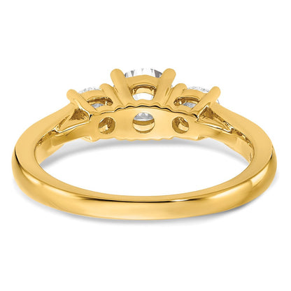14K Gelbgold Verlobungsring mit 0,75 ct. Laborgezüchteten Diamanten VS/SI+ G+, 0,75 ct. Mittelstein im Rundschliff, Drei-Steine-Design