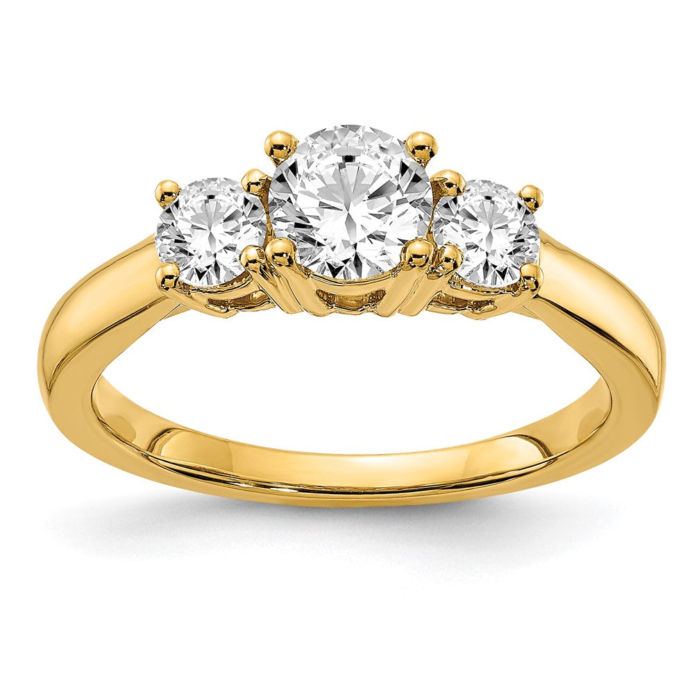 14K Gelbgold Verlobungsring mit 0,75 ct. Laborgezüchteten Diamanten VS/SI+ G+, 0,75 ct. Mittelstein im Rundschliff, Drei-Steine-Design