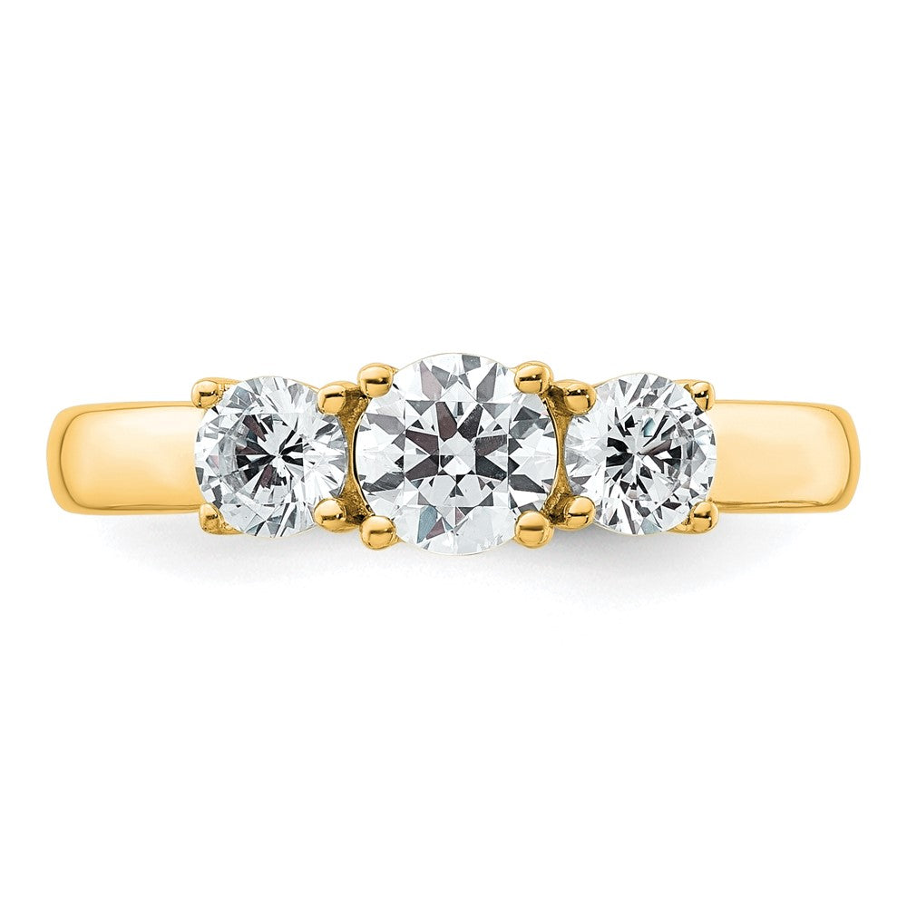 14K Gelbgold Verlobungsring mit 1 ct. zertifiziertem im Labor gezüchtetem Diamant VS/SI+ G+ und Drei-Stein-Fassung