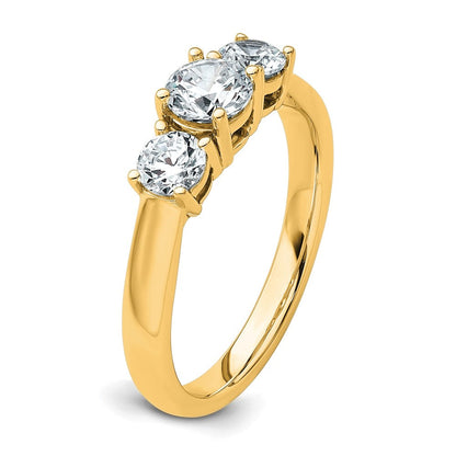 14K Gelbgold Verlobungsring mit 1 ct. zertifiziertem im Labor gezüchtetem Diamant VS/SI+ G+ und Drei-Stein-Fassung