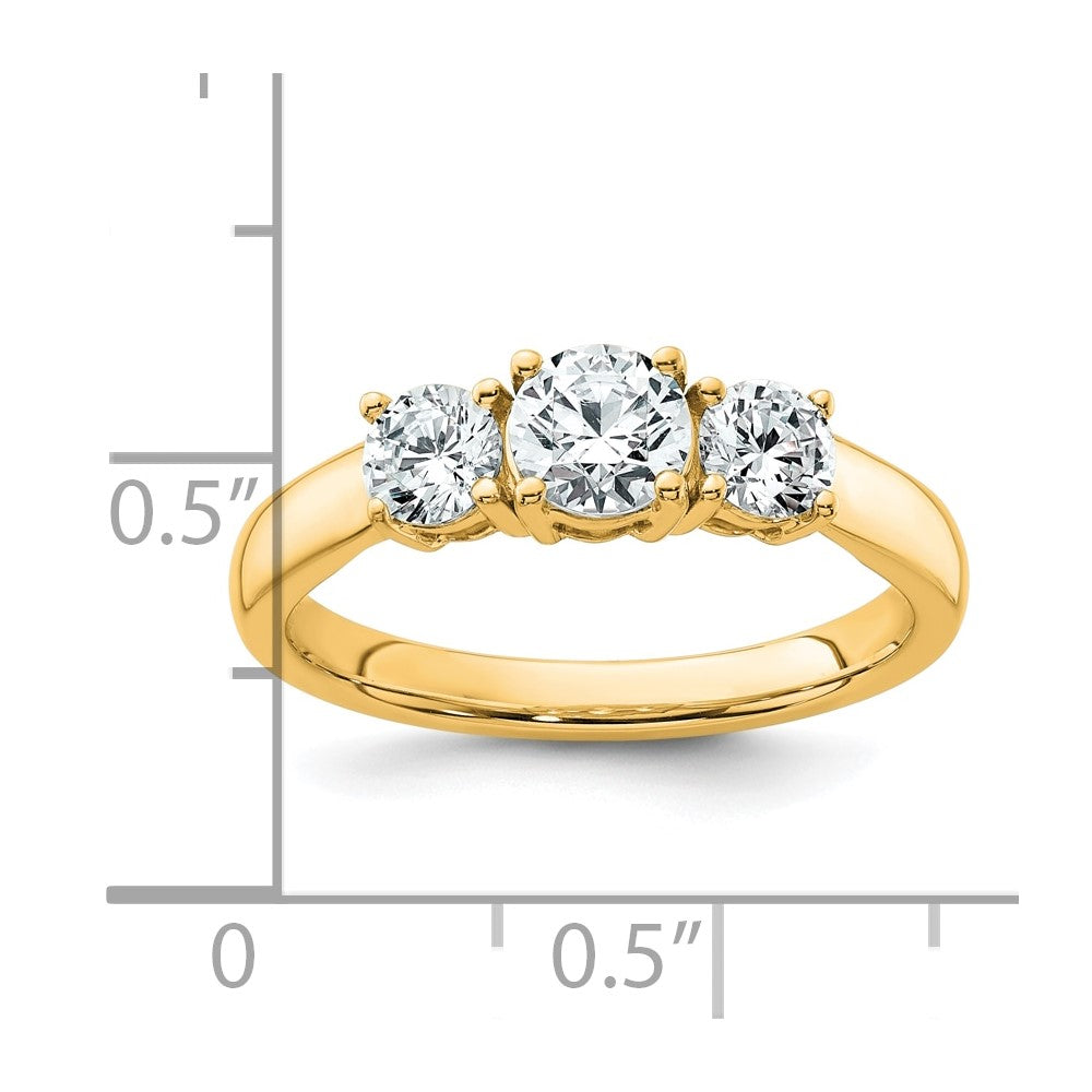 14K Gelbgold Verlobungsring mit 1 ct. zertifiziertem im Labor gezüchtetem Diamant VS/SI+ G+ und Drei-Stein-Fassung