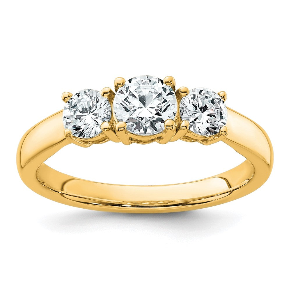 14K Gelbgold Verlobungsring mit 1 ct. zertifiziertem im Labor gezüchtetem Diamant VS/SI+ G+ und Drei-Stein-Fassung