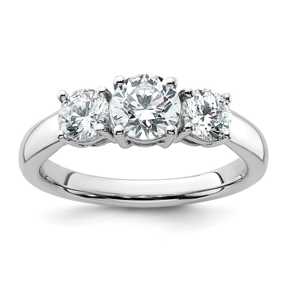 14K Weißgold Verlobungsring mit 1,5 ct. laborgezüchtetem Diamanten VS/SI+ G+ im Drei-Stein-Design, komplett