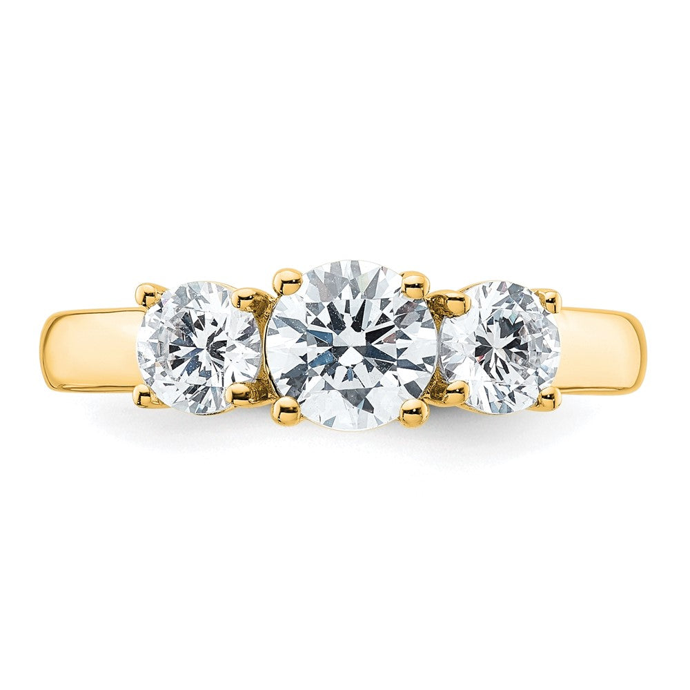 14K Gelbgold Verlobungsring mit 1,5 ct. zertifizierten laborgezüchteten Diamanten VS/SI+ G+, Drei-Stein-Fassung