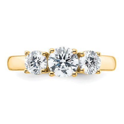 14K Gelbgold Verlobungsring mit 1,5 ct. zertifizierten laborgezüchteten Diamanten VS/SI+ G+, Drei-Stein-Fassung