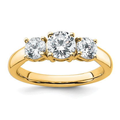 14K Gelbgold Verlobungsring mit 1,5 ct. zertifizierten laborgezüchteten Diamanten VS/SI+ G+, Drei-Stein-Fassung