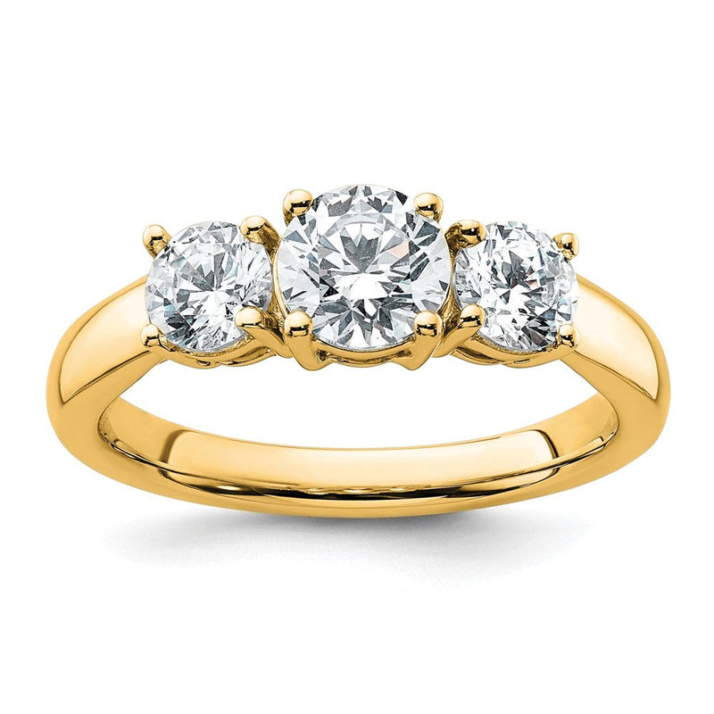 14K Gelbgold Verlobungsring mit 1,5 ct. zertifizierten laborgezüchteten Diamanten VS/SI+ G+, Drei-Stein-Fassung