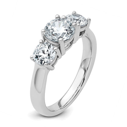 14K Weißgold Verlobungsring mit 2 ct. zertifizierten, im Labor gezüchteten Diamanten VS/SI+ G+, Drei-Stein-Fassung, komplett