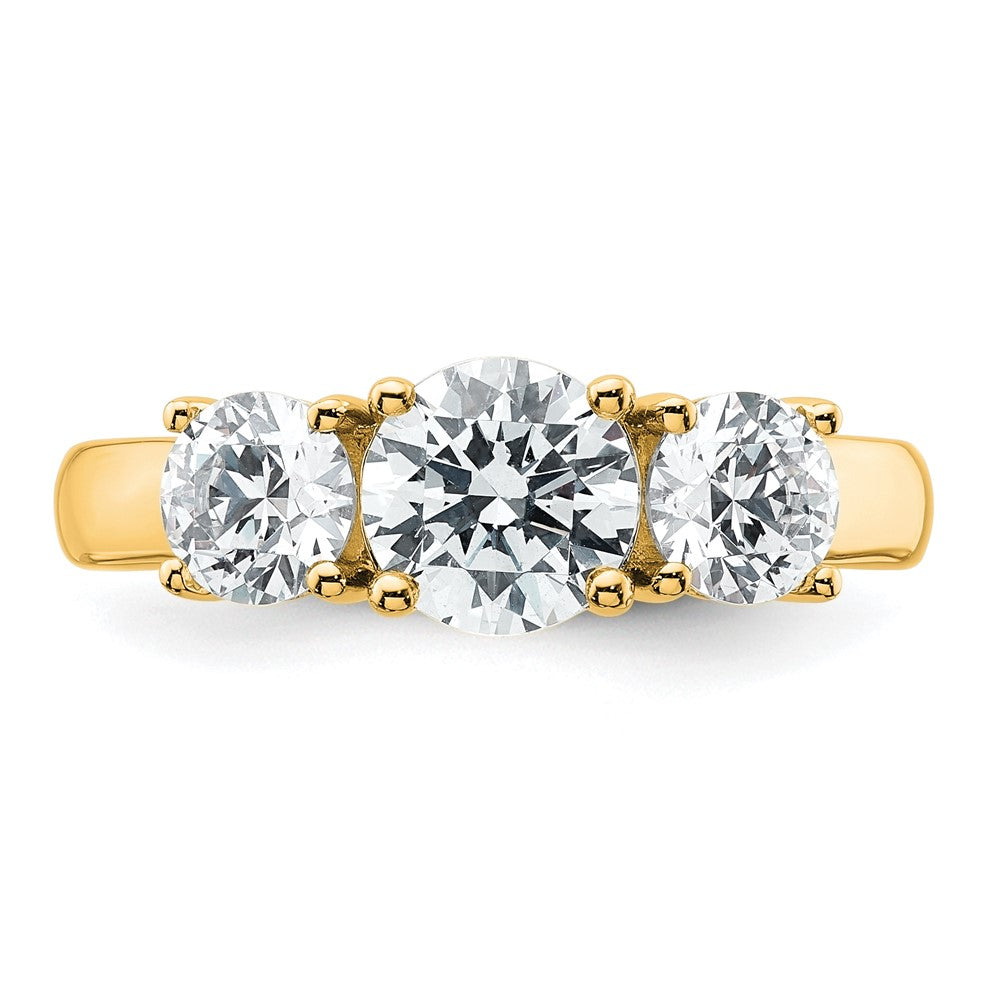 14K Gelbgold 2 ct. zertifizierter Labor-Diamant VS/SI+ G+ Drei-Steine-Verlobungsring