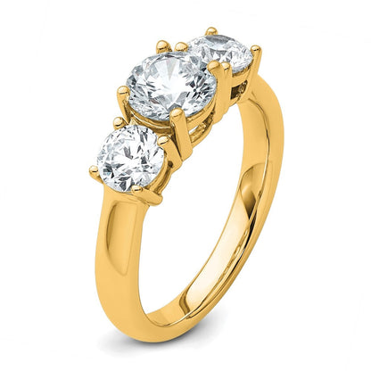 14K Gelbgold 2 ct. zertifizierter Labor-Diamant VS/SI+ G+ Drei-Steine-Verlobungsring