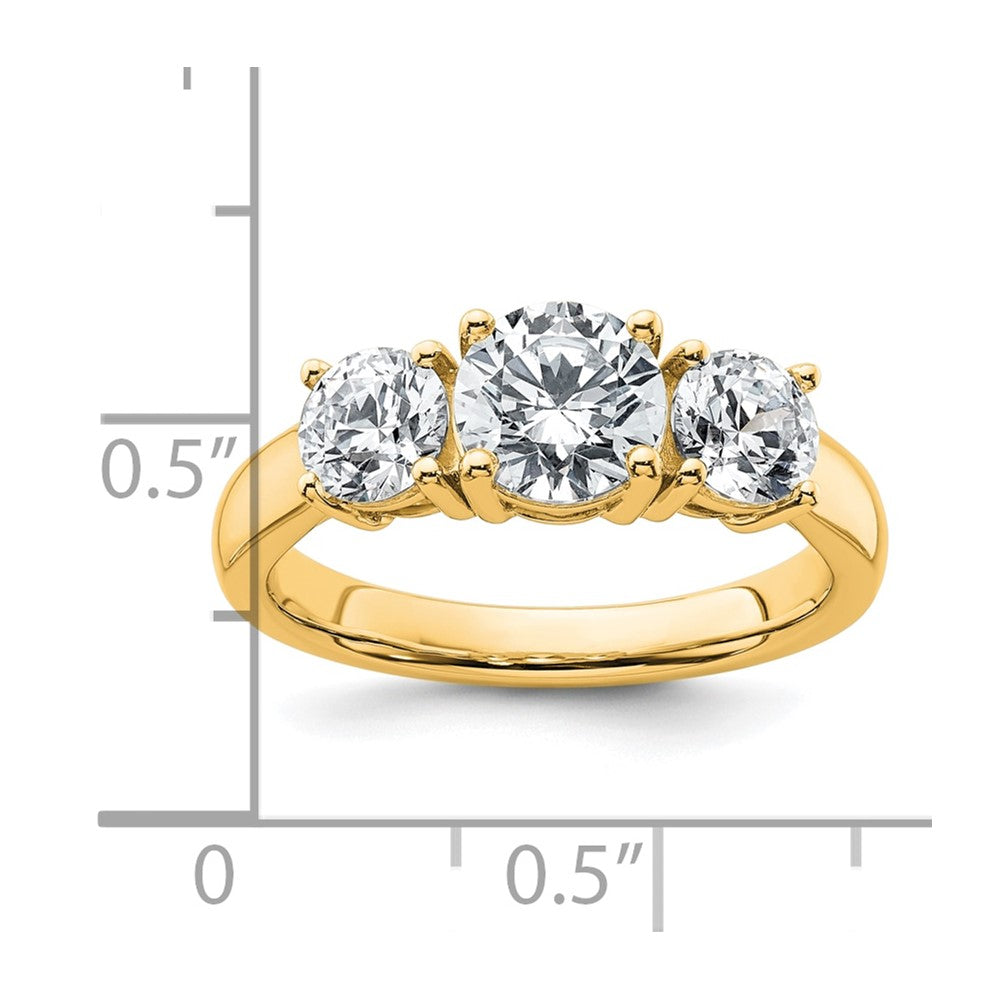 14K Gelbgold Verlobungsring mit 2 ct. im Labor gezüchteten Diamanten VS/SI+ G+ Drei-Steine-Fassung