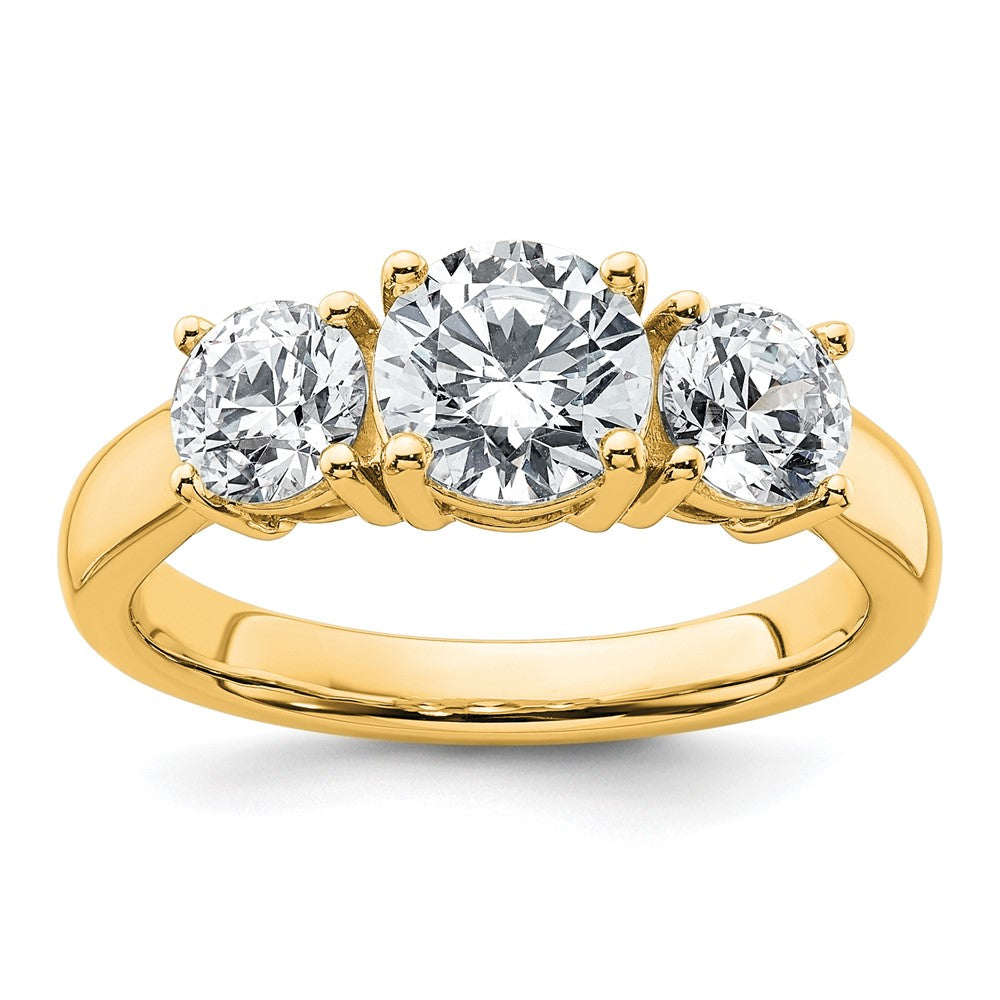 14K Gelbgold Verlobungsring mit 2 ct. im Labor gezüchteten Diamanten VS/SI+ G+ Drei-Steine-Fassung