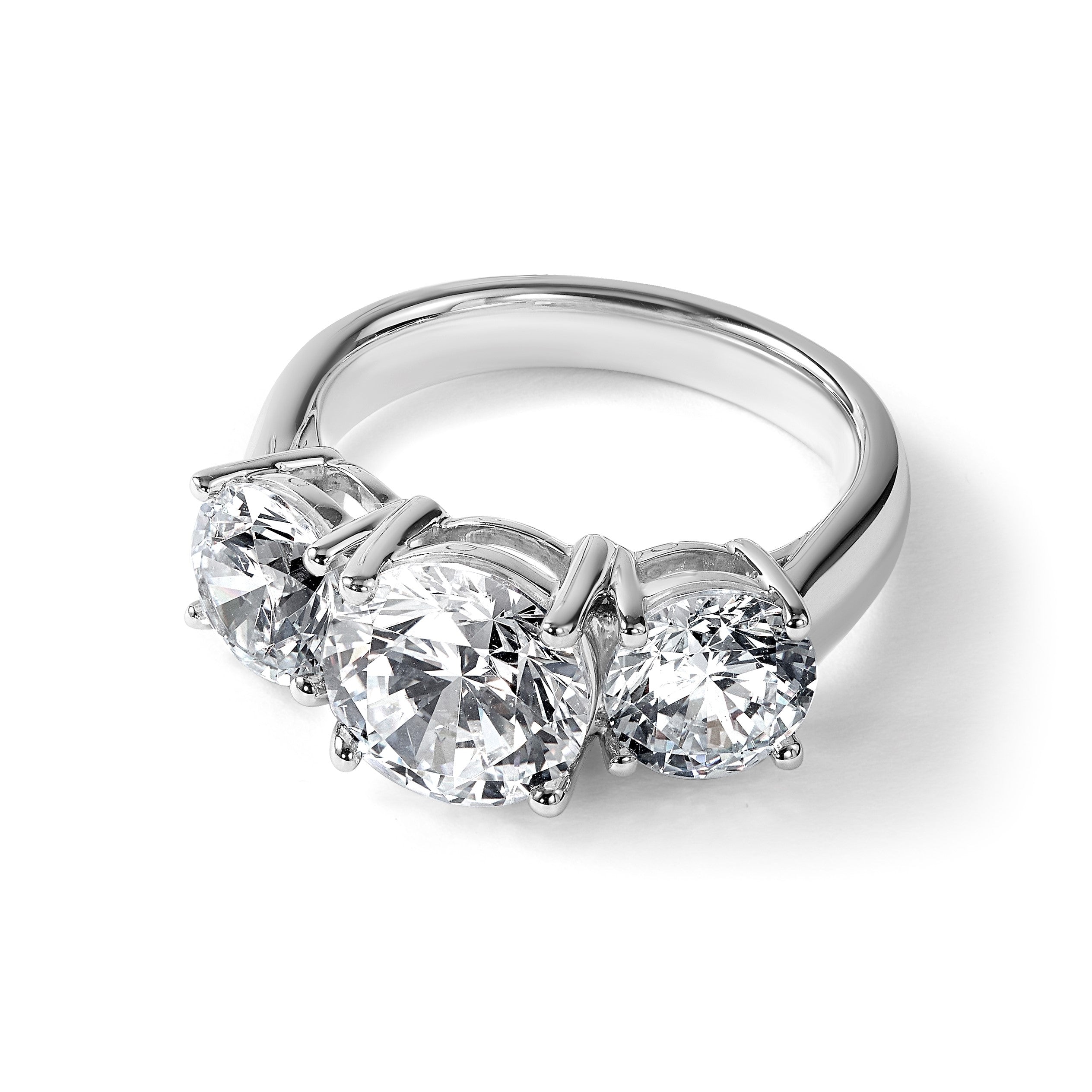 14K Weißgold Verlobungsring mit 4 ct. zertifizierten, im Labor gezüchteten Diamanten VS/SI+ G+, Drei-Stein-Fassung