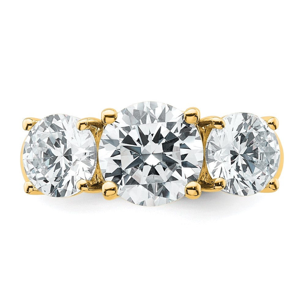 14K Gelbgold Verlobungsring mit 4 ct. zertifizierten, im Labor gezüchteten Diamanten VS/SI+ G+, Drei-Stein-Fassung, komplett