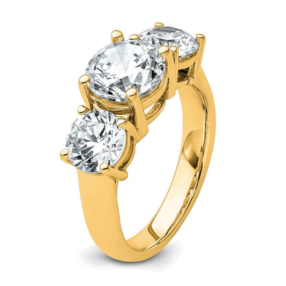 14K Gelbgold Verlobungsring mit 4 ct. zertifizierten, im Labor gezüchteten Diamanten VS/SI+ G+, Drei-Stein-Fassung, komplett