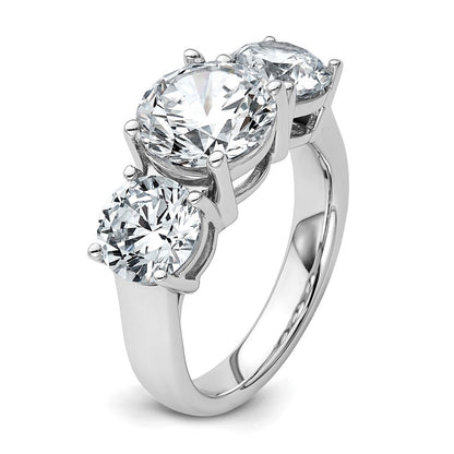 14K Weißgold Verlobungsring mit 5 ct. zertifizierten Labor-Diamanten VS/SI+ G+ in Drei-Steine-Fassung