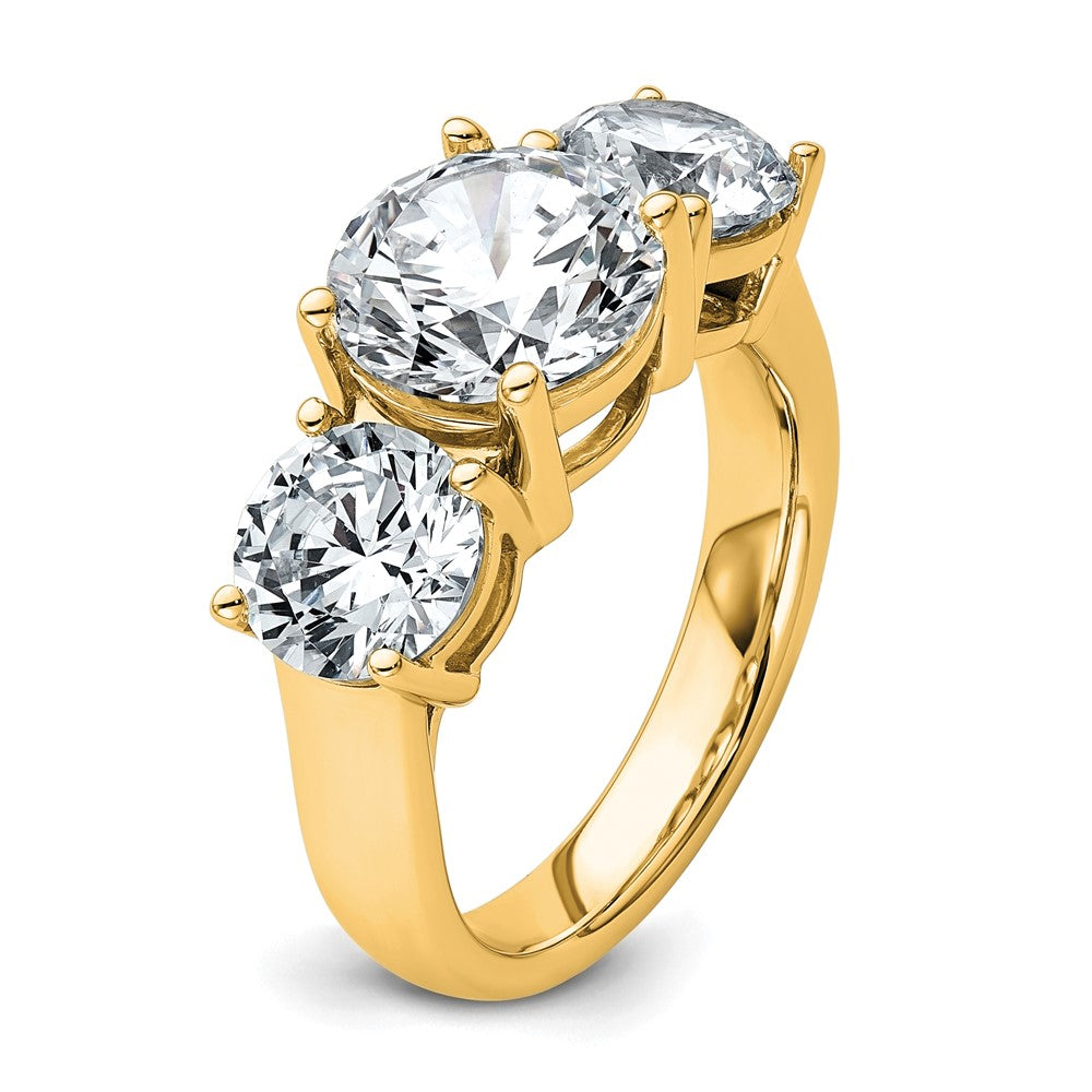 14K Gelbgold Verlobungsring mit 5 ct. im Labor gezüchteten Diamanten, VS/SI+ G+, Drei-Stein-Fassung, komplett